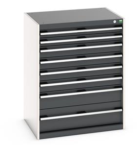 Bott Cubio drawer cabinet with overall dimensions of 800mm wide x 650mm deep x 1000mm high Cabinet consists of 2 x 75mm. 4 x 100mm, 1 x 150mm and 1 x 200mm high drawers 100% extension drawer with internal dimensions of 675mm wide x 525mm deep. The... Bott100% extension Drawer units 800 x 650 for Labs and Test facilities